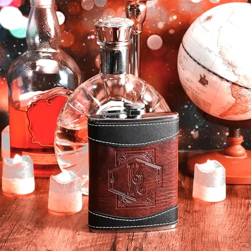 Personalized Groomsmen Flask Stainless Steel Monogram Hip Flask for Men Leather Birthday Gift for Dad Grandpa Wedding Anniversary(Letter M) view 8