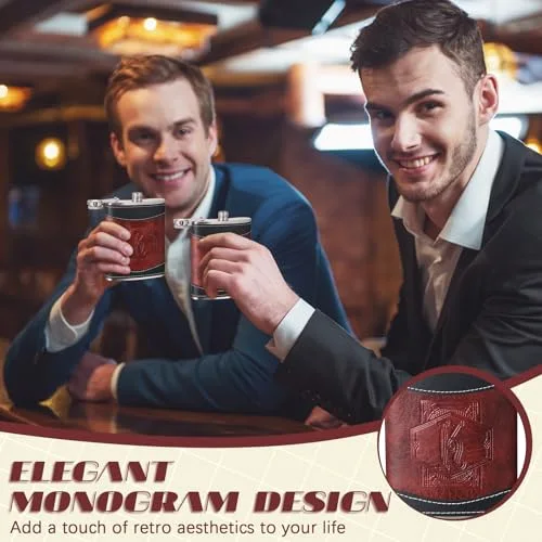 Personalized Groomsmen Flask Stainless Steel Monogram Hip Flask for Men Leather Birthday Gift for Dad Grandpa Wedding Anniversary(Letter M) view 9