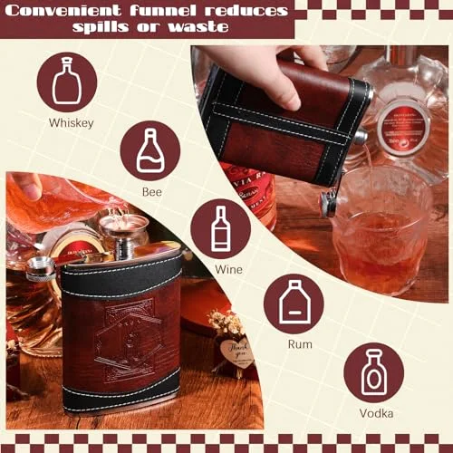 Personalized Groomsmen Flask Stainless Steel Monogram Hip Flask for Men Leather Birthday Gift for Dad Grandpa Wedding Anniversary(Letter M) view 10