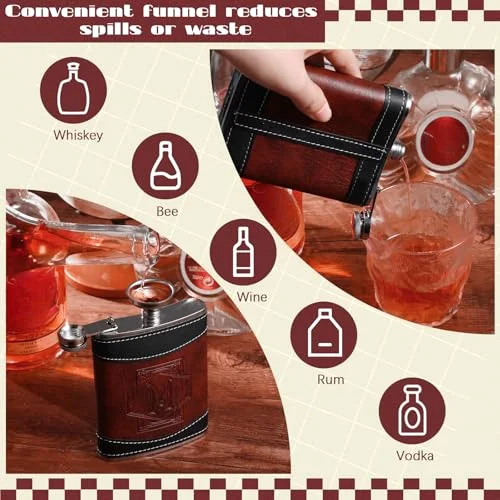 Personalized Groomsmen Flask Stainless Steel Monogram Hip Flask for Men Leather Birthday Gift for Dad Grandpa Wedding Anniversary(Letter M) view 5