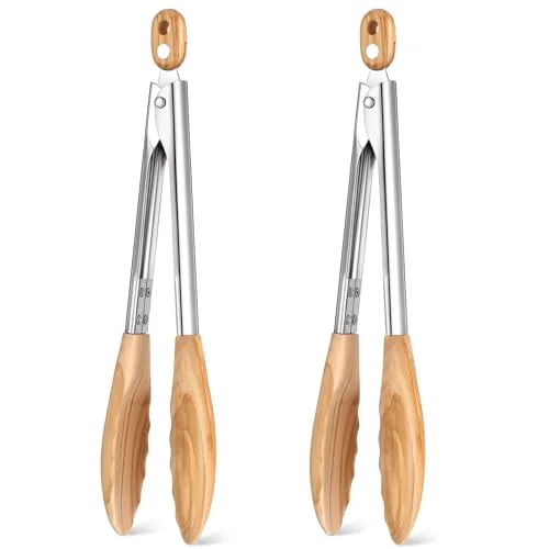 Olive Wooden Kitchen Tongs for Cooking Wooden Utensil Set Salad Tongs with Wood Tips for Serving Salad Flipping Burgers Grilling and Much More