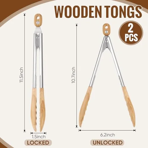 Olive Wooden Kitchen Tongs for Cooking Wooden Utensil Set Salad Tongs with Wood Tips for Serving Salad Flipping Burgers Grilling and Much More view 2