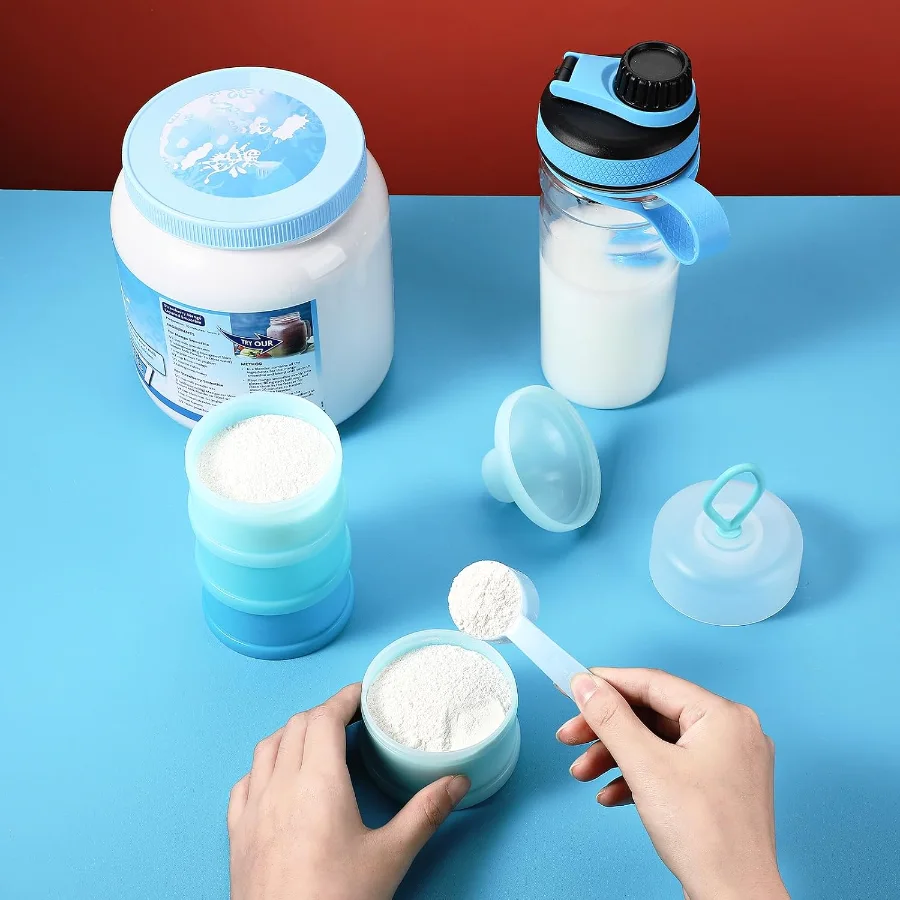 Protein Powder Travel Container with Funnels Stand view 4