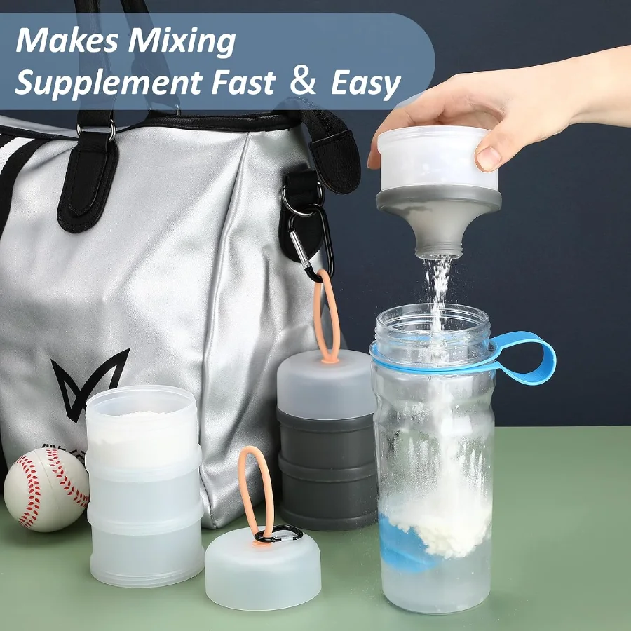 Protein Powder Travel Container with Funnels Stand view 5