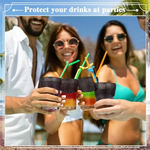 Scrunchie Drink Covers Bulk Disposable Plastic Covers for Cups, Beverage Protection Cover for Christmas Bar Club Adult Drink Beverage Stretchable() view 9
