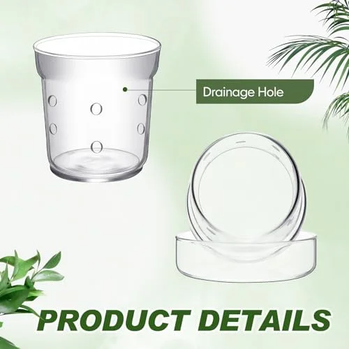 Orchid Pot with Drainage Holes and Tray Transparent Glass Pot Planter for Orchids Flower Repotting Anti Slip Glass Plant Vase for Indoor Outdoor Home Decor () view 3