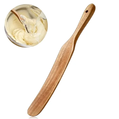 13" Acacia Wooden Spatula for Sourdough Starter, Mixing, Reaching Bottom of Jar, Dough Whisk, Long Handle Jar Spatula, Spurtle Kitchen Tool Wood Kitchen Utensil Kit for Baking, Cooking view 6