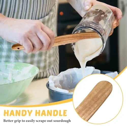 13" Acacia Wooden Spatula for Sourdough Starter, Mixing, Reaching Bottom of Jar, Dough Whisk, Long Handle Jar Spatula, Spurtle Kitchen Tool Wood Kitchen Utensil Kit for Baking, Cooking view 10