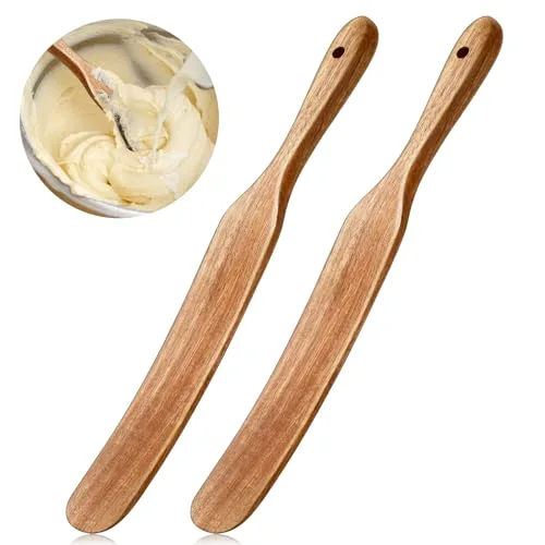 13" Acacia Wooden Spatula for Sourdough Starter, Mixing, Reaching Bottom of Jar, Dough Whisk, Long Handle Jar Spatula, Spurtle Kitchen Tool Wood Kitchen Utensil Kit for Baking, Cooking