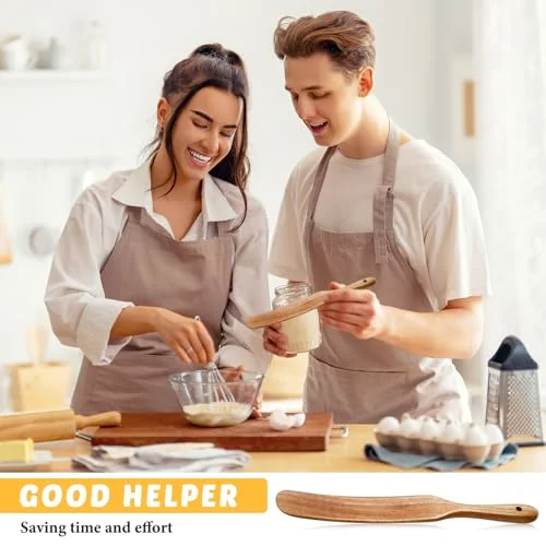 13" Acacia Wooden Spatula for Sourdough Starter, Mixing, Reaching Bottom of Jar, Dough Whisk, Long Handle Jar Spatula, Spurtle Kitchen Tool Wood Kitchen Utensil Kit for Baking, Cooking view 3