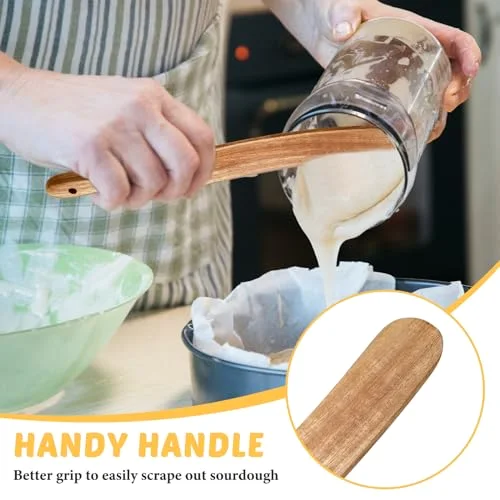 13" Acacia Wooden Spatula for Sourdough Starter, Mixing, Reaching Bottom of Jar, Dough Whisk, Long Handle Jar Spatula, Spurtle Kitchen Tool Wood Kitchen Utensil Kit for Baking, Cooking view 4