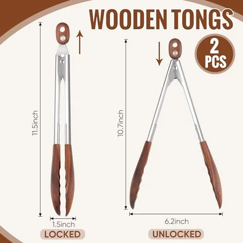 Kitchen Tongs for Cooking Wooden Utensil Set Salad Tongs with Wood Tips for Serving Salad Flipping Burgers Grilling and Much More (,Walnut Wooden) view 2