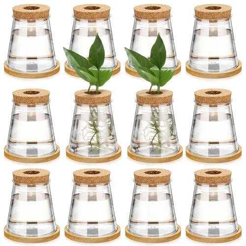 Propagation Vases for Plants Plastic Plant Propagation with Hole Lid and Bamboo Stand Growing in Water Hydroponic Home Office Desktop Vase Decoration(Classic Style) view 6