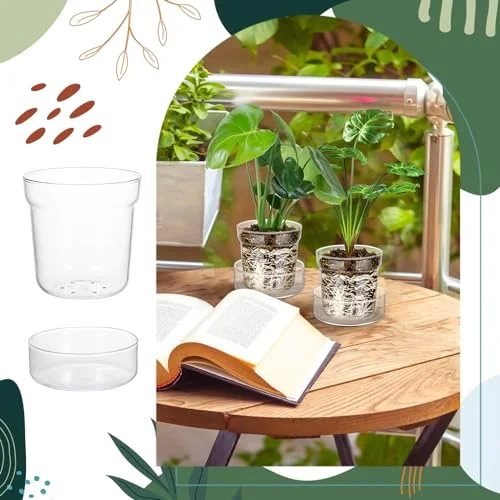 Glass Plant Pots with Saucer, Flower Nursery Plant Pots with Drainage for Flower Seed Starter Transparent Seedling () view 9