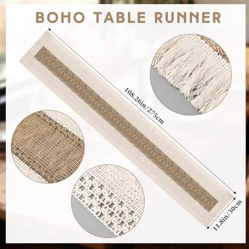 Boho Table Runner and Placemats Set of 6, 12" Wide Table Runner Round Braided Woven Placemats Handmade Rustic Wicker Place Mats for Kitchen Dining Tables Decorations Farmhouse Centerpiece view 7