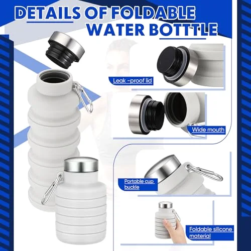 Collapsible Water Bottles Travel Sports Portable Water Bottle with Portable Buckle Silicone Lightweight Reusable Leakproof for Camping Hiking Yoga Outdoor() view 3