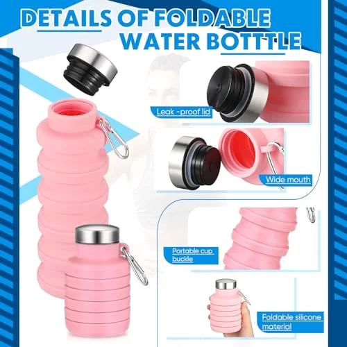 Collapsible Water Bottles Travel Sports Portable Water Bottle with Portable Buckle Silicone Lightweight Reusable Leakproof for Camping Hiking Yoga Outdoor() view 8