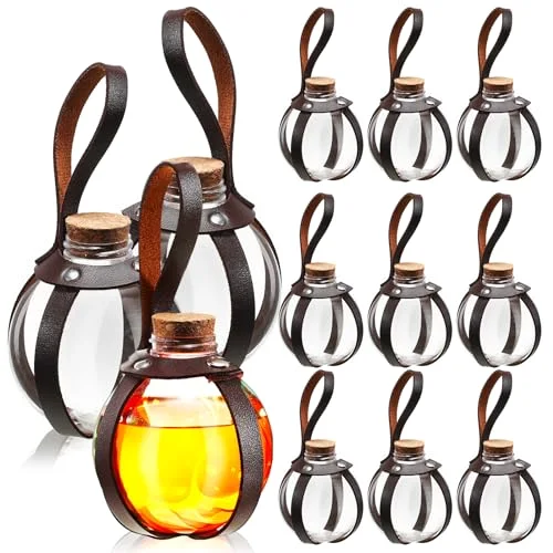 Plastic Potion Bottles with Cork Witch Cosplay Accessories Wizard Potions with Leather Belt Holder Spell Jar Witch Bottles Renaissance Accessories for Women Men Costume( Rivet) view 6