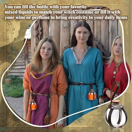 Plastic Potion Bottles with Cork Witch Cosplay Accessories Wizard Potions with Leather Belt Holder Spell Jar Witch Bottles Renaissance Accessories for Women Men Costume( Rivet) view 9