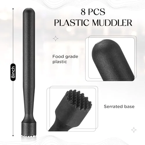 Muddler for Cocktails Plastic Bar Muddler Bulk Bar Accessories Tools Set for Home Ice Crusher Bartender Accessories Mojito Fruit Drink(Classic) view 2