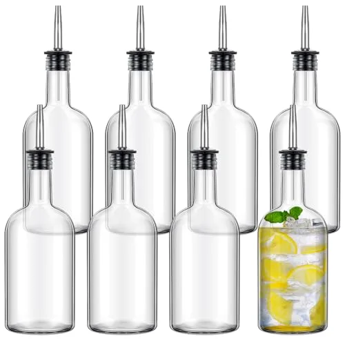 Glass Syrup Bottle for Coffee Bar Glass Liquor Bottle Long Neck Bottles Pour Bottles with Pourer & Caps for Liquor Wine Juice Snowcone Syrup