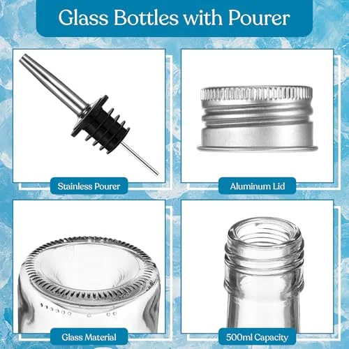 Glass Syrup Bottle for Coffee Bar Glass Liquor Bottle Long Neck Bottles Pour Bottles with Pourer & Caps for Liquor Wine Juice Snowcone Syrup view 2