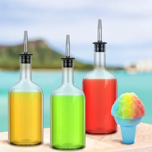 Glass Syrup Bottle for Coffee Bar Glass Liquor Bottle Long Neck Bottles Pour Bottles with Pourer & Caps for Liquor Wine Juice Snowcone Syrup view 4