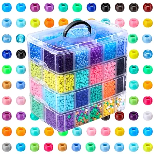 Pony Beads Bulk with Box Plastic Beads 40 Colors Multicolo Rainbow Beads Hair Beads for Braids Crafts Bracelets Jewelry Making