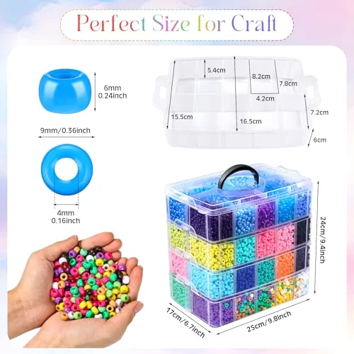 Pony Beads Bulk with Box Plastic Beads 40 Colors Multicolo Rainbow Beads Hair Beads for Braids Crafts Bracelets Jewelry Making view 2