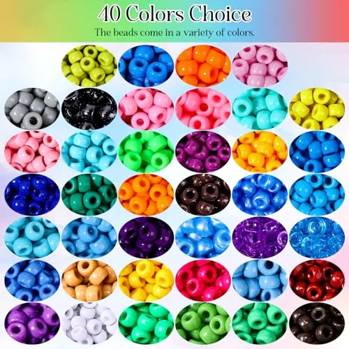 Pony Beads Bulk with Box Plastic Beads 40 Colors Multicolo Rainbow Beads Hair Beads for Braids Crafts Bracelets Jewelry Making view 3