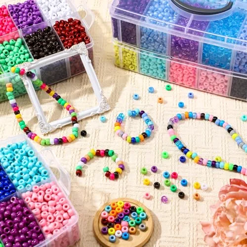 Pony Beads Bulk with Box Plastic Beads 40 Colors Multicolo Rainbow Beads Hair Beads for Braids Crafts Bracelets Jewelry Making view 4