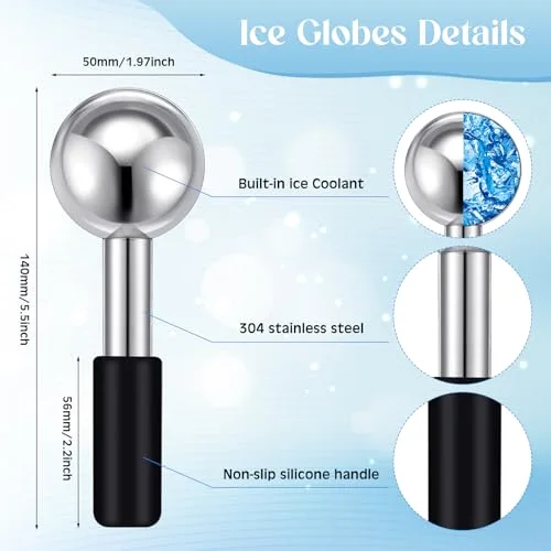 Ice Globes for Face Stainless Steel Cooling Globes Unbreakable Cooling Roller Women Ice Balls Cryo Sticks Facials Skin Care for Dark Circles, Puffiness( ( Handle)) view 7