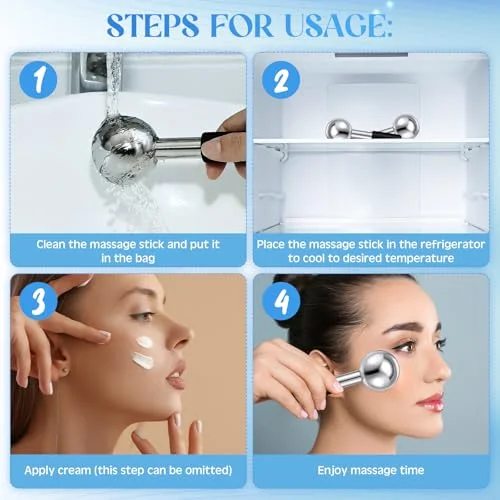 Ice Globes for Face Stainless Steel Cooling Globes Unbreakable Cooling Roller Women Ice Balls Cryo Sticks Facials Skin Care for Dark Circles, Puffiness( ( Handle)) view 8