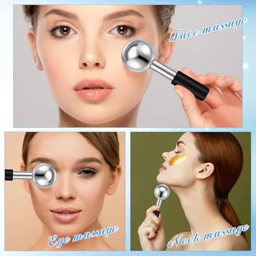 Ice Globes for Face Stainless Steel Cooling Globes Unbreakable Cooling Roller Women Ice Balls Cryo Sticks Facials Skin Care for Dark Circles, Puffiness( ( Handle)) view 9