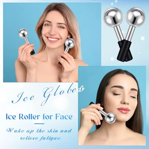 Ice Globes for Face Stainless Steel Cooling Globes Unbreakable Cooling Roller Women Ice Balls Cryo Sticks Facials Skin Care for Dark Circles, Puffiness( ( Handle)) view 10