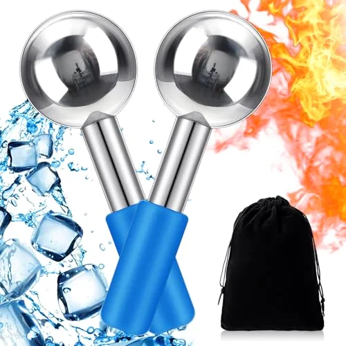 Ice Globes for Face Stainless Steel Cooling Globes Unbreakable Cooling Roller Women Ice Balls Cryo Sticks Facials Skin Care for Dark Circles, Puffiness( ( Handle))
