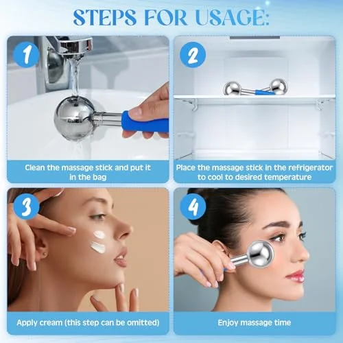 Ice Globes for Face Stainless Steel Cooling Globes Unbreakable Cooling Roller Women Ice Balls Cryo Sticks Facials Skin Care for Dark Circles, Puffiness( ( Handle)) view 3