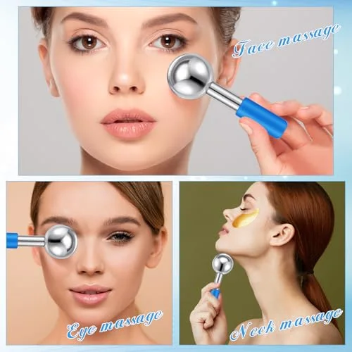 Ice Globes for Face Stainless Steel Cooling Globes Unbreakable Cooling Roller Women Ice Balls Cryo Sticks Facials Skin Care for Dark Circles, Puffiness( ( Handle)) view 4