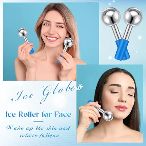 Ice Globes for Face Stainless Steel Cooling Globes Unbreakable Cooling Roller Women Ice Balls Cryo Sticks Facials Skin Care for Dark Circles, Puffiness( ( Handle)) view 5