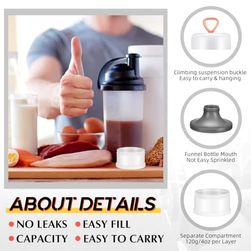 Protein Powder Container 5 Layers Stackable Leakproof Container Powder Dispenser with Funnels Stand Keychain Flour Canister for Workout Fitness() view 9