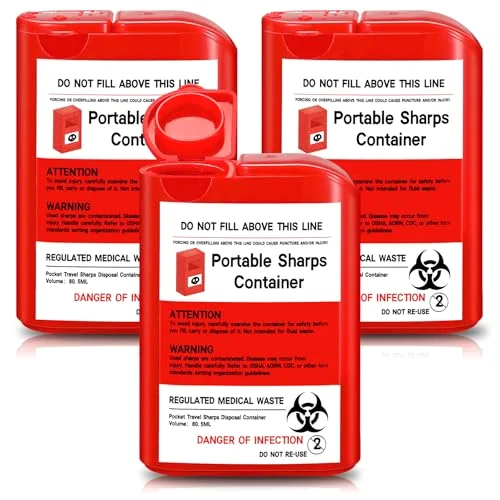 Pocket Travel Sharps Disposal Container Needle Disposal Containers Home Small Sharps Portable Biohazard Syringe Box for Home Travel Diabetic Supplies()