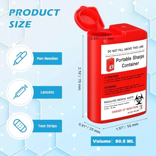 Pocket Travel Sharps Disposal Container Needle Disposal Containers Home Small Sharps Portable Biohazard Syringe Box for Home Travel Diabetic Supplies() view 2