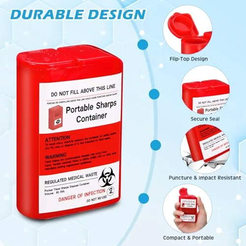 Pocket Travel Sharps Disposal Container Needle Disposal Containers Home Small Sharps Portable Biohazard Syringe Box for Home Travel Diabetic Supplies() view 3