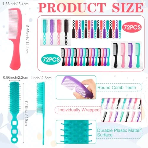 Individually Wrapped Hair Brushes Combs Set for Homeless, Detangling Brush Widen Combs for Curly Hair Suitable for Women Men Shelter Nursing Hotel Church Charity Supplies(4 Colors) view 2