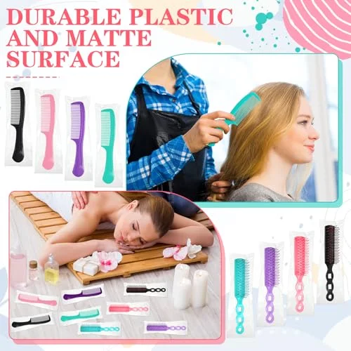 Individually Wrapped Hair Brushes Combs Set for Homeless, Detangling Brush Widen Combs for Curly Hair Suitable for Women Men Shelter Nursing Hotel Church Charity Supplies(4 Colors) view 3