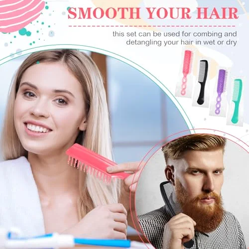 Individually Wrapped Hair Brushes Combs Set for Homeless, Detangling Brush Widen Combs for Curly Hair Suitable for Women Men Shelter Nursing Hotel Church Charity Supplies(4 Colors) view 5