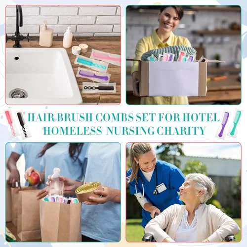 Hair Brushes Bulk Combs Set for Homeless Individually Wrapped Bulk Brush Widen Combs for Curly Hair Suitable for Women Men Shelter Nursing Hotel Church Charity Supply() view 8