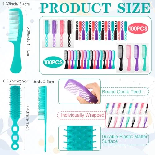 Hair Brushes Bulk Combs Set for Homeless Individually Wrapped Bulk Brush Widen Combs for Curly Hair Suitable for Women Men Shelter Nursing Hotel Church Charity Supply() view 9