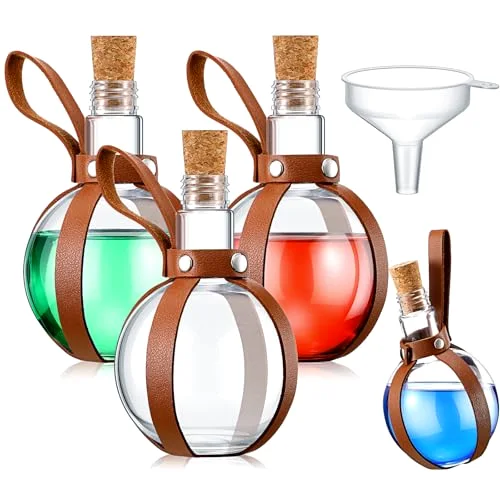 Plastic Potion Bottle with Cork Leather Belt, Coffee view 6