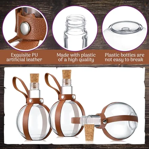 Plastic Potion Bottle with Cork Leather Belt, Coffee view 9